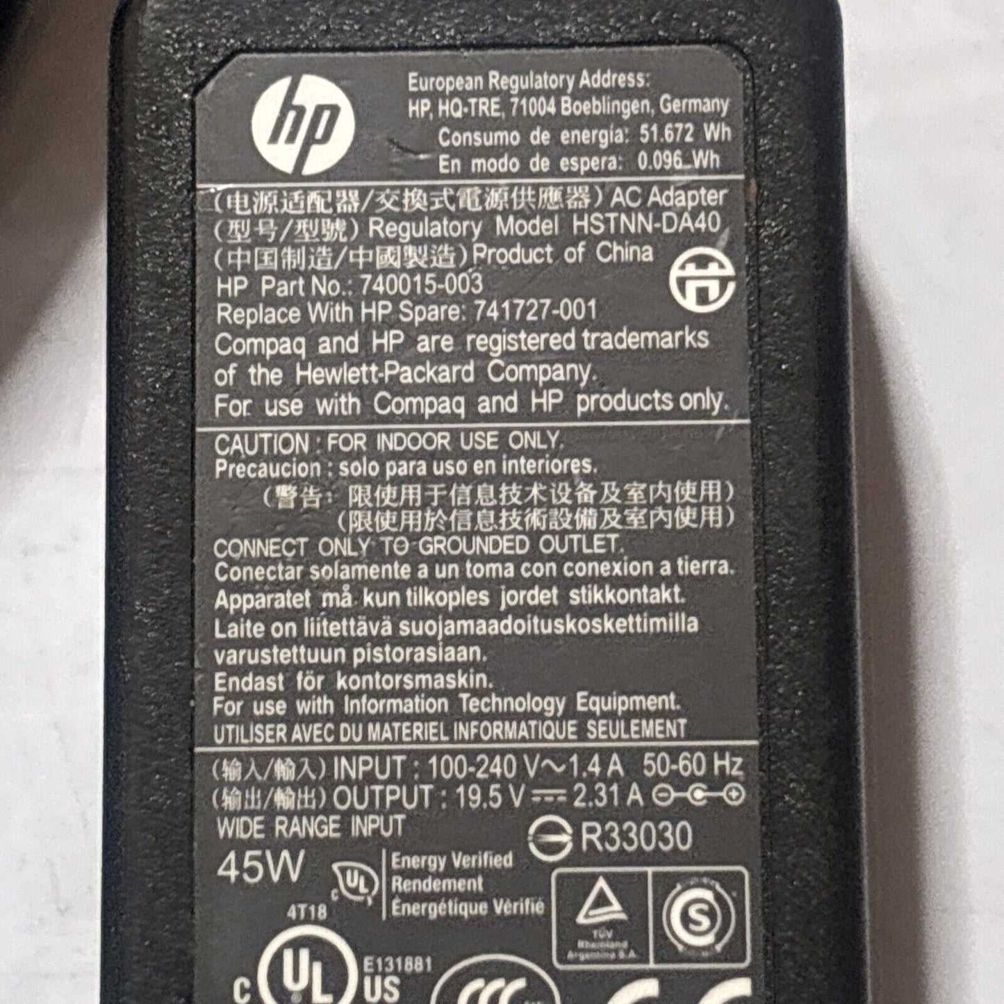 Genuine HP HSTNN-DA40 740015-003 AC Adapter 19.5V 2.31A