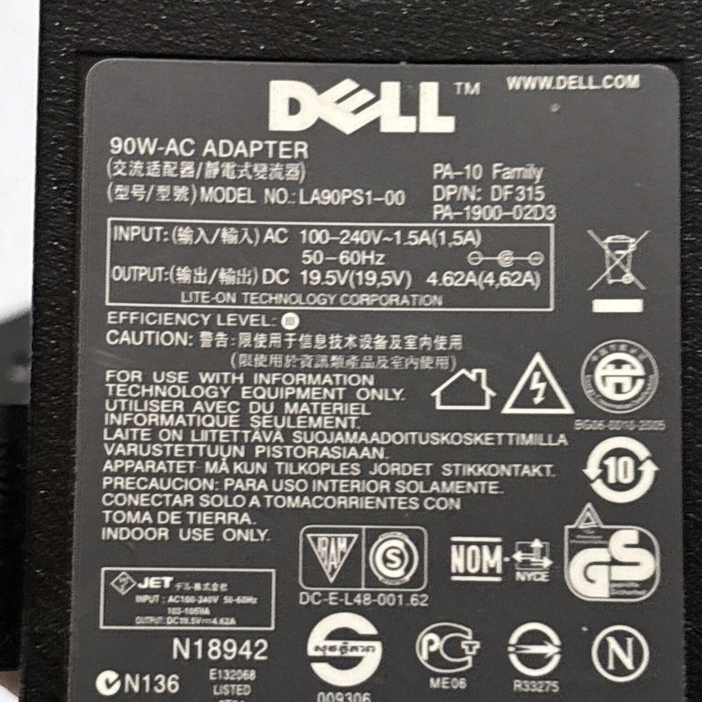 Genuine Dell 90W AC Adapter LA90PS1-00 19.5V 4.62A