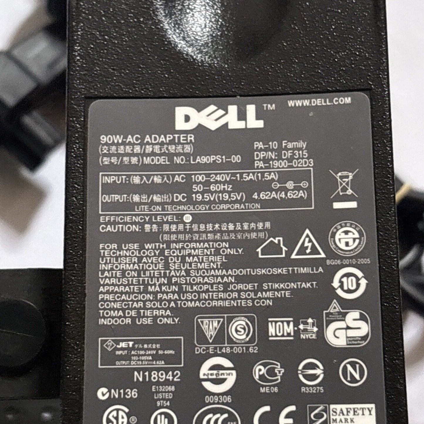 Genuine Dell 90W AC Adapter LA90PS1-00 19.5V 4.62A