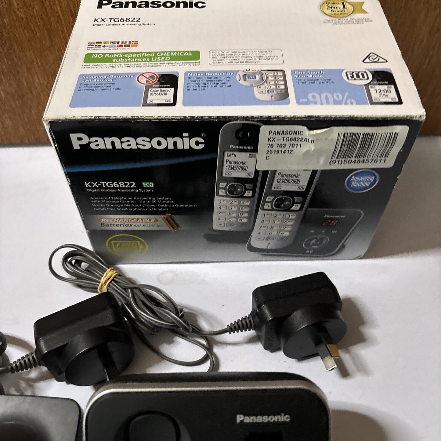 Panasonic KXTG6822ALB Dual Handsets Cordless Phone Digital Answering Machine