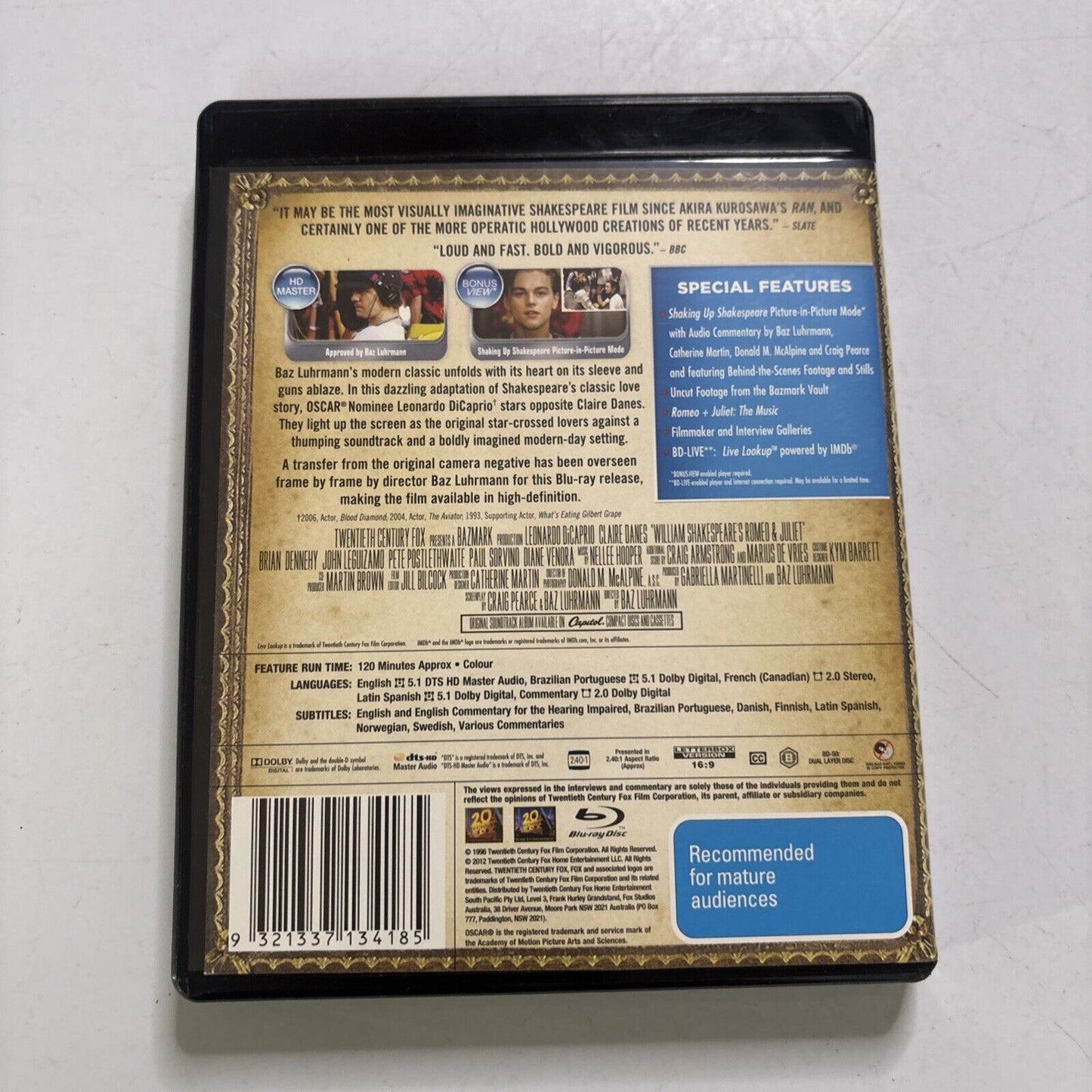 Romeo and Juliet (4K Ultra HD Blu-ray, 1996) Leonardo DiCaprio Region B & 4
