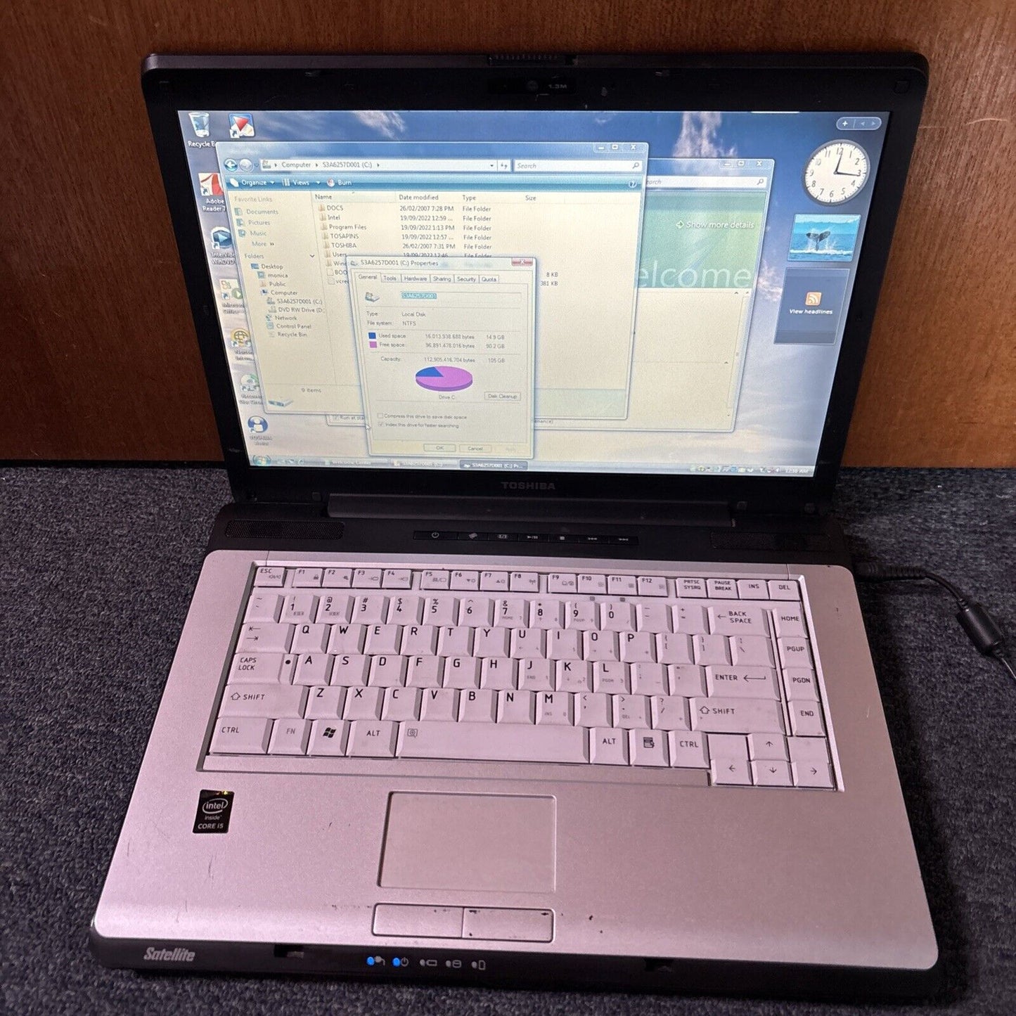 Toshiba Satellite A200 Laptop T2130 1GB RAM 105GB DVD *Requires New Battery*