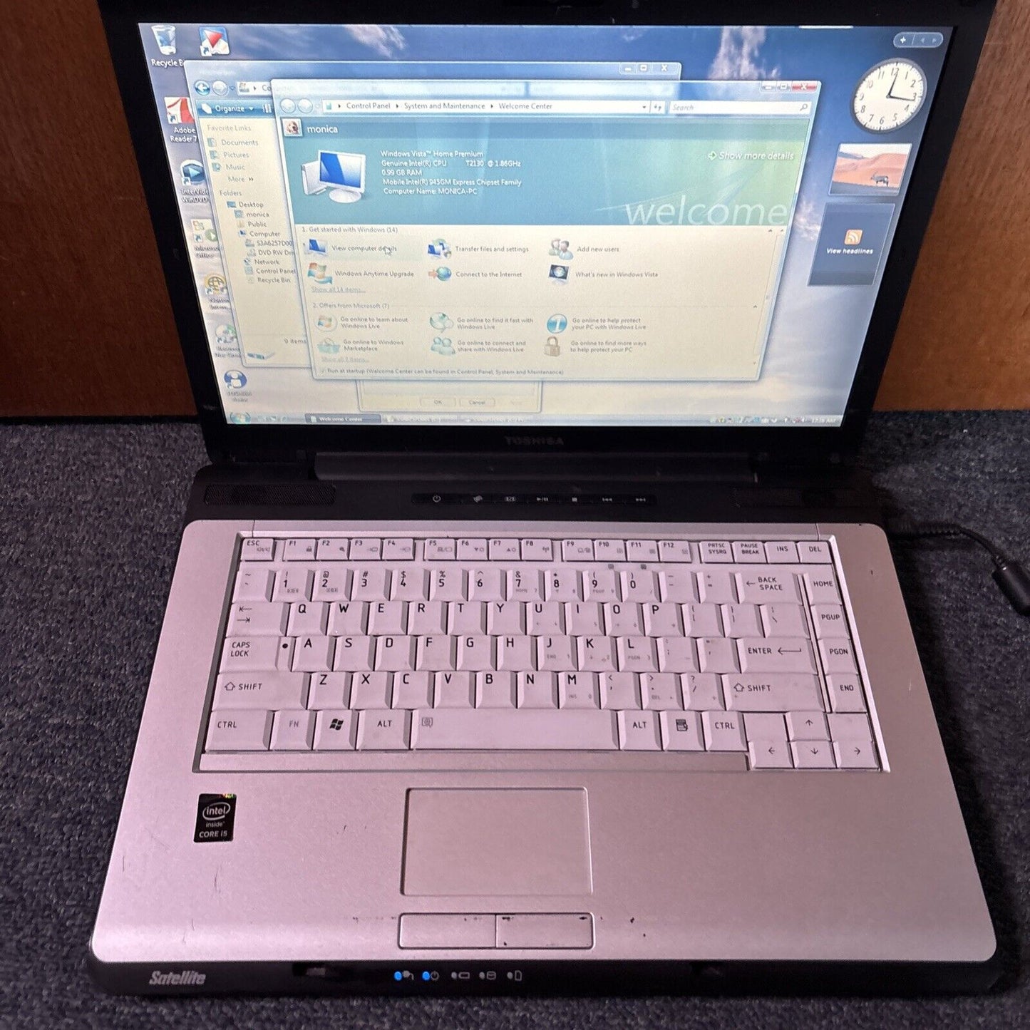 Toshiba Satellite A200 Laptop T2130 1GB RAM 105GB DVD *Requires New Battery*