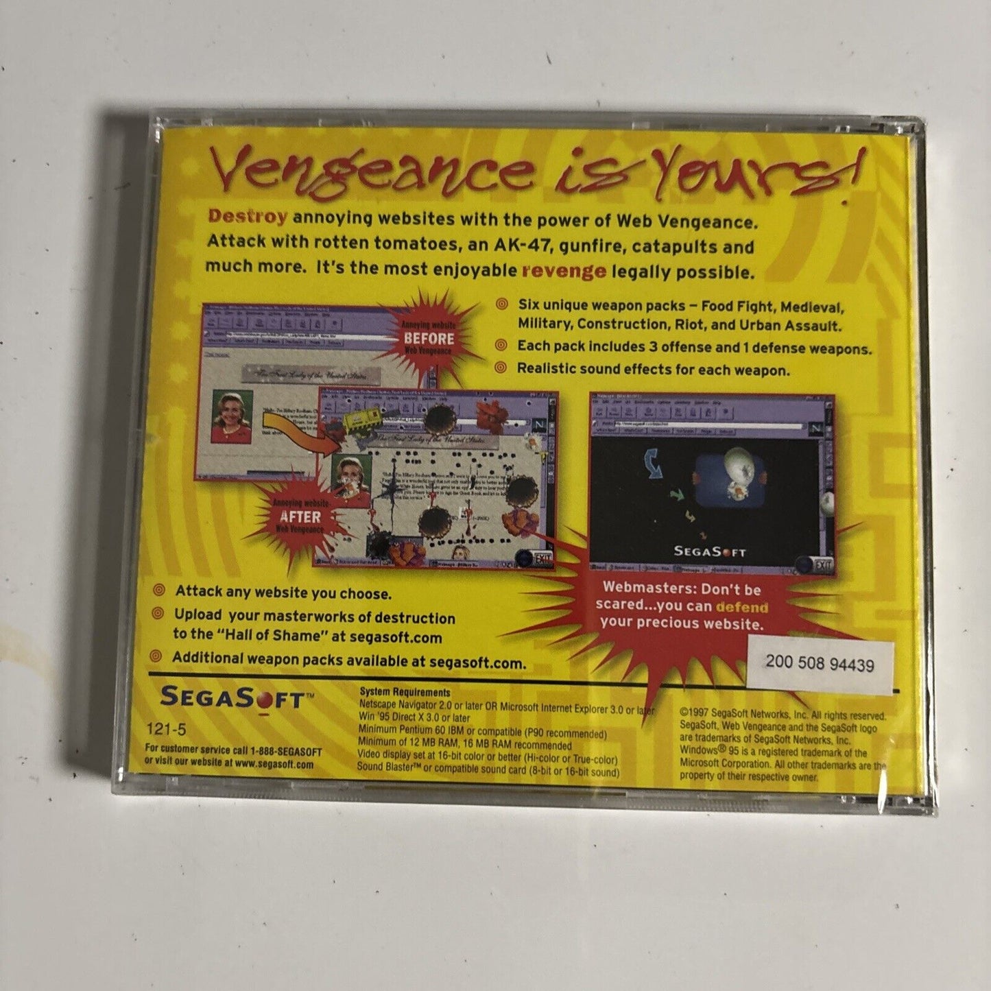 Web Vengeance PC CDROM 1997 Vintage Videogame Segasoft Windows 95 *New Sealed*