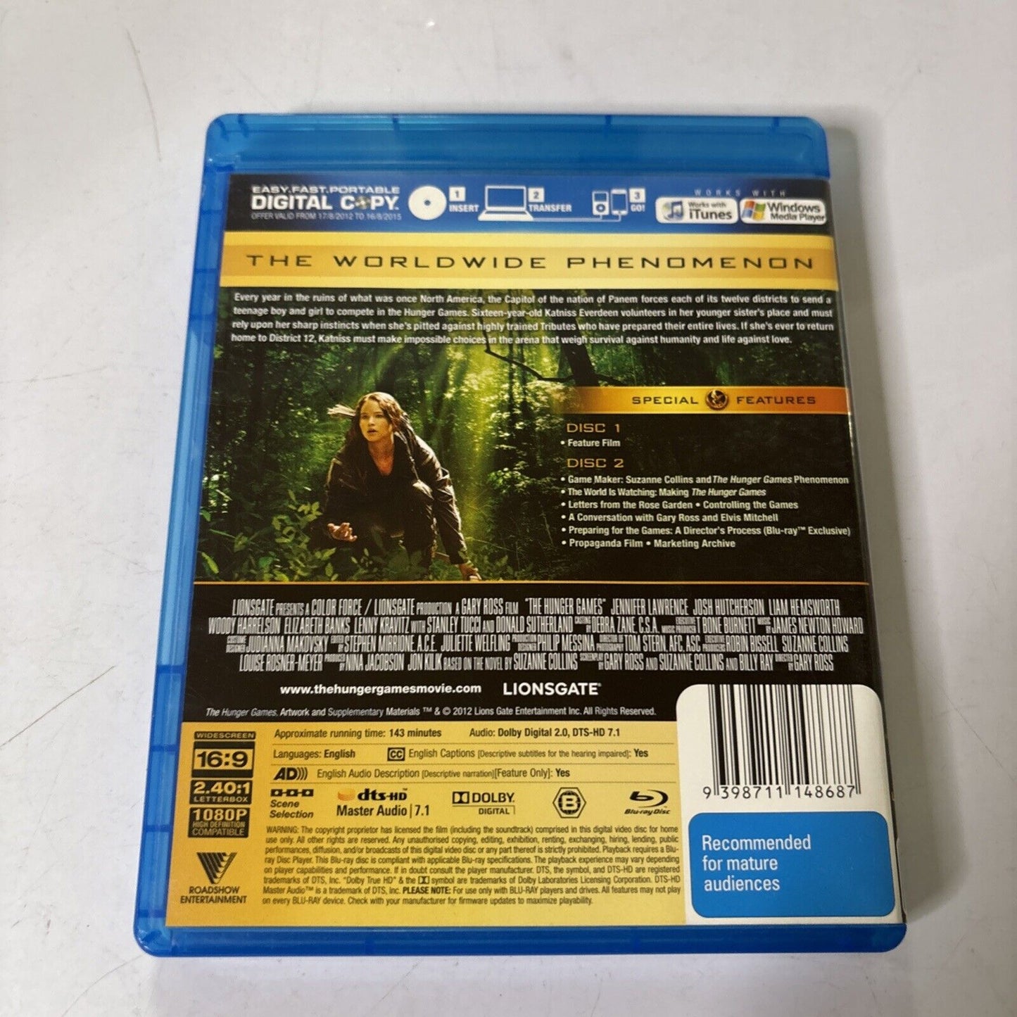 The Hunger Games (Blu-ray, 2011) Jennifer Lawrence Region B
