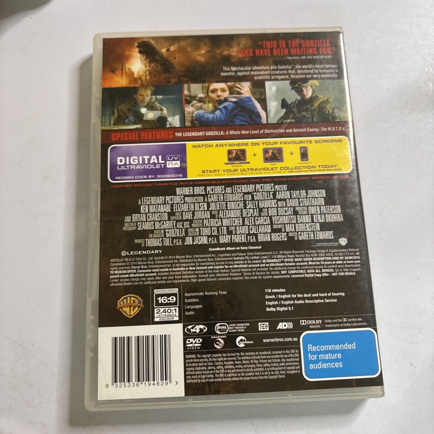 Godzilla (DVD, 2014) Aaron Taylor-Johnson, Ken Watanabe Region 4