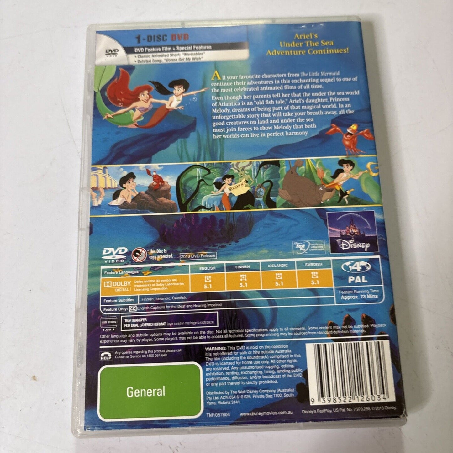 The Little Mermaid II - Return to the Sea (DVD, 2000)  Region 4