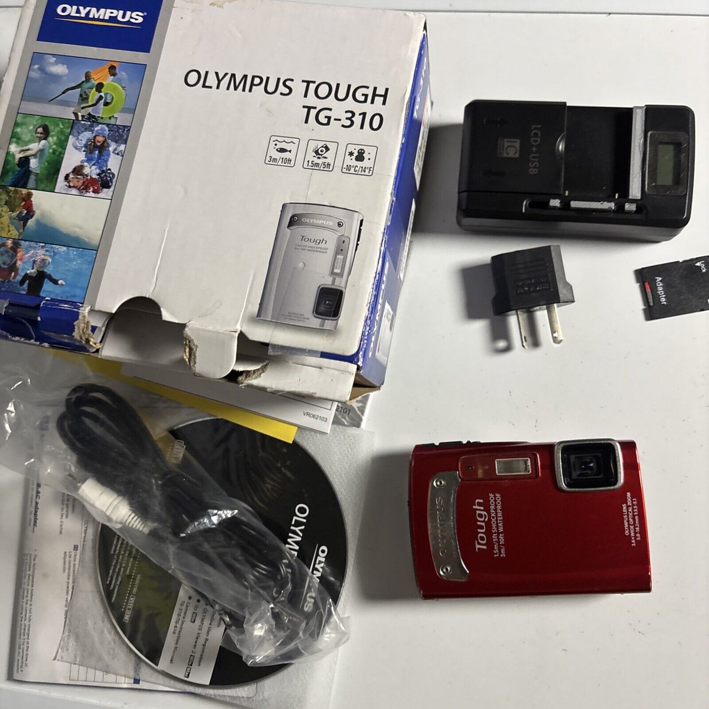 Olympus Tough TG-310 14.0 MP Digital Camera Red 1GB SD Card Waterproof