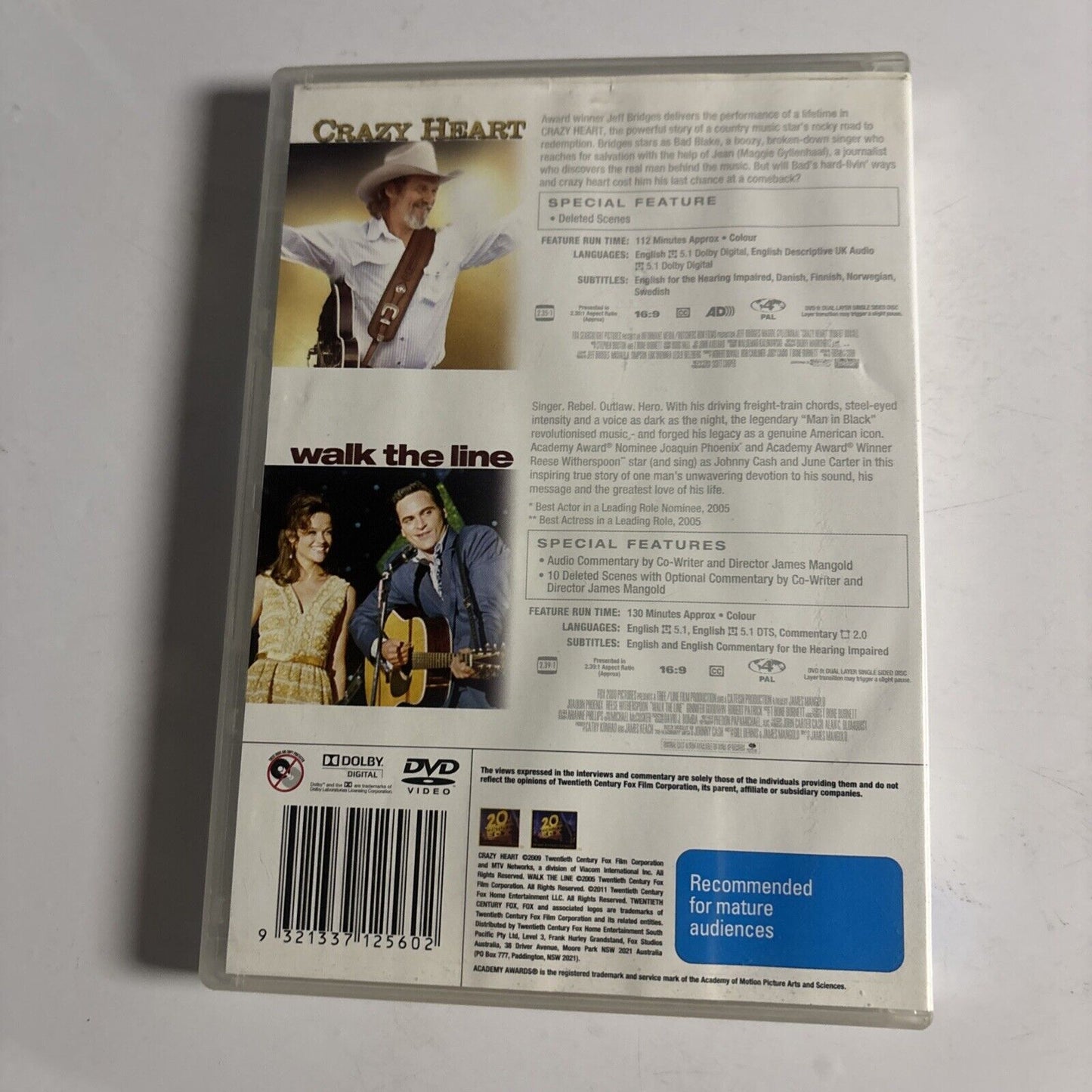 Crazy Heart / Walk the Line (DVD, 2010) Joaquin Phoenix, Jeff Bridges Region 4