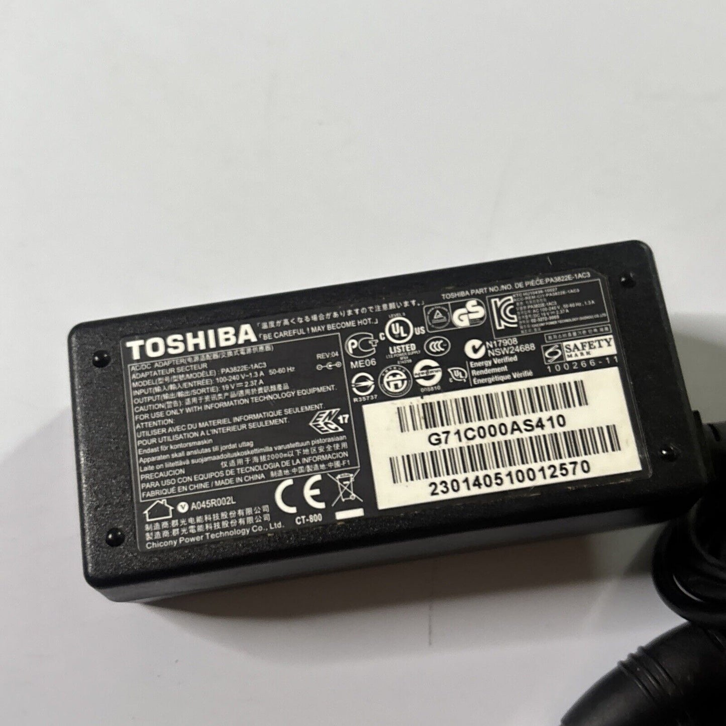 Genuine Toshiba PA3822E-1AC3 Laptop Adapter 19V 2.37A