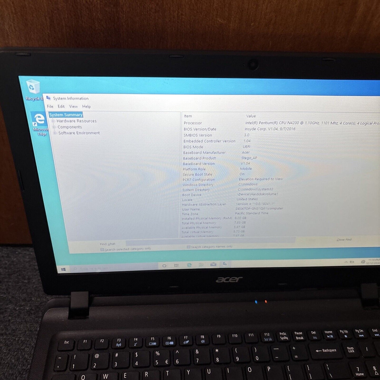 Acer Aspire ES15 Intel N4200 1TB HDD *Flat Battery - Requires New Battery*