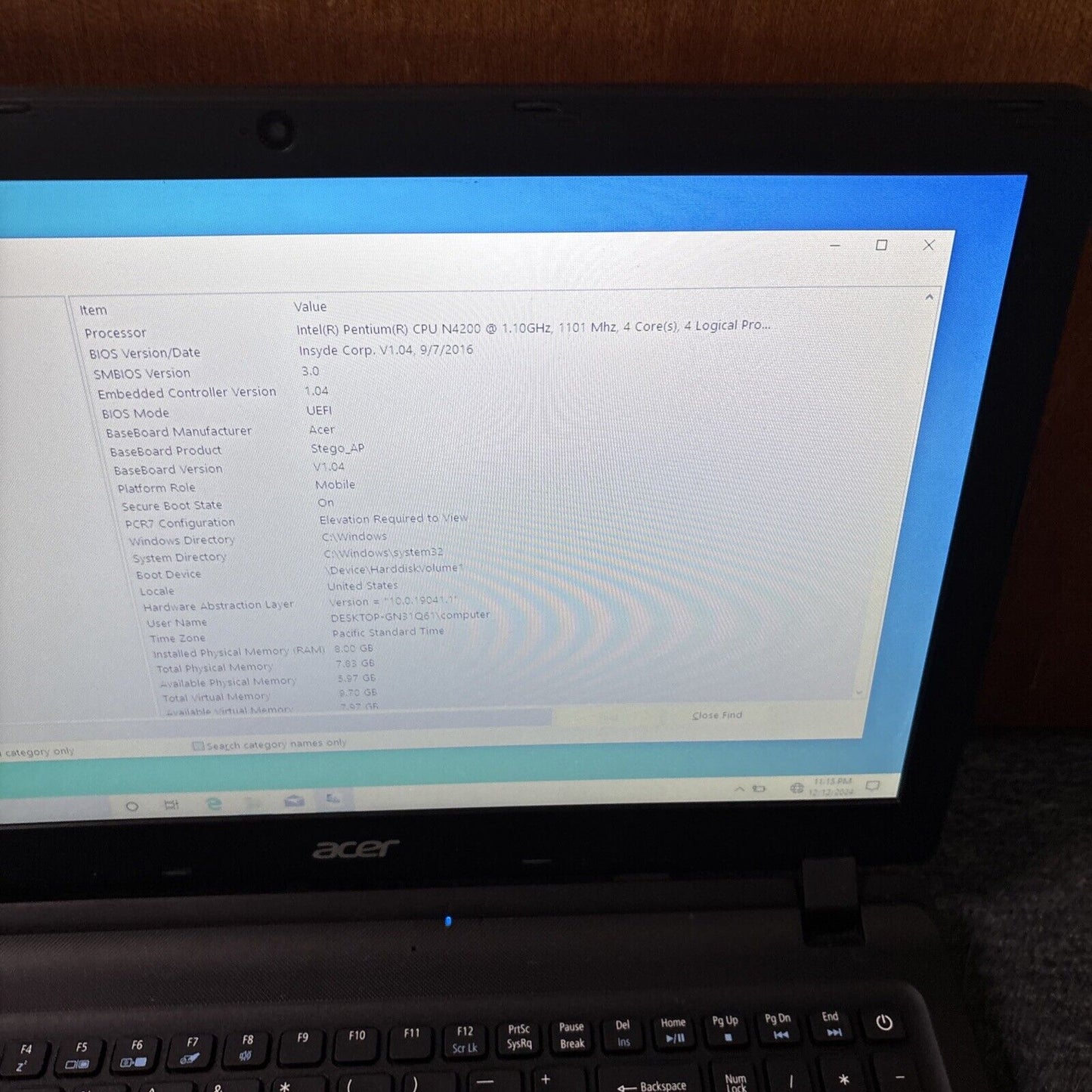 Acer Aspire ES15 Intel N4200 1TB HDD *Flat Battery - Requires New Battery*