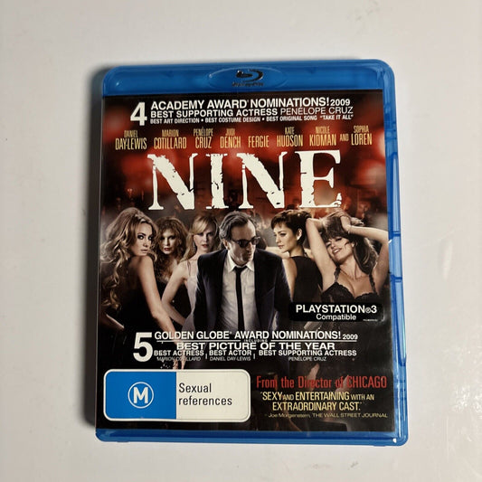 Nine (Blu-ray, 2009) Daniel Day-Lewis, Sophia Loren, Nicole Kidman Region B &A