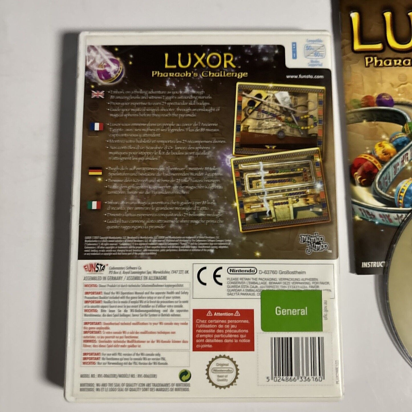 Luxor Pharaoh's Challenge (Nintendo Wii, 2008) - Complete With Manual PAL