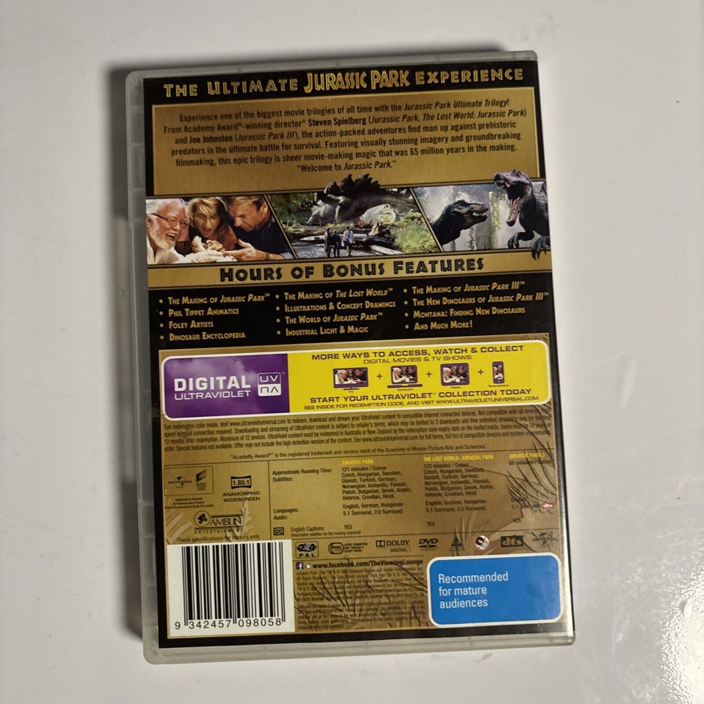 Jurassic Park 1,2,3 - Ultimate Trilogy (DVD, 2015, 3-Disc) Sam Neill Region 4 &2