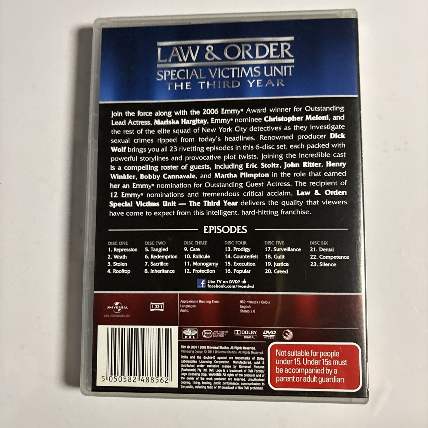 Law And Order - Special Victims Unit : Season 3 (DVD, 2000, 6-Disc) Region 4 &2