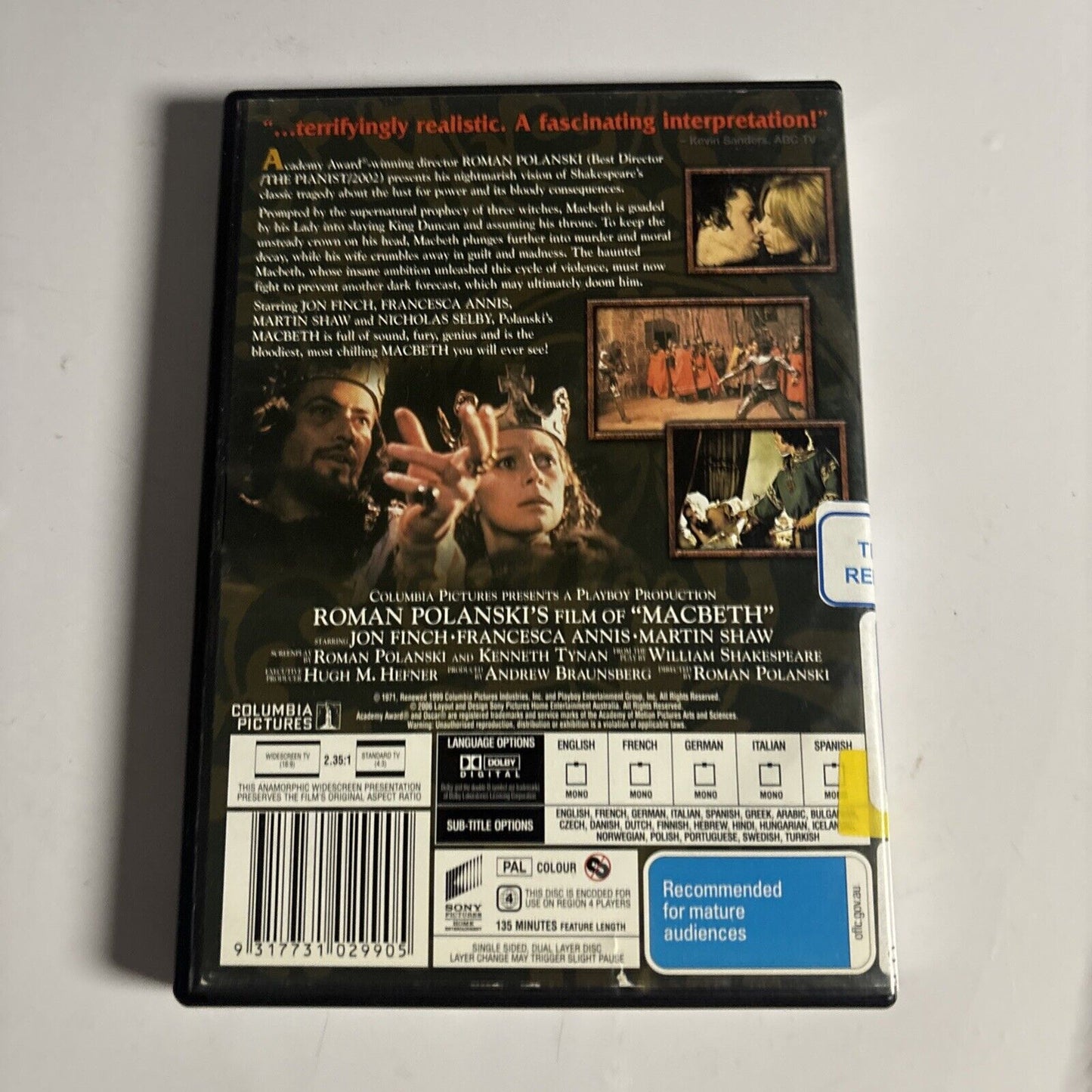 Macbeth (DVD, 1971) Roman Polanski, Martin Shaw Region 4 Ex-Rental