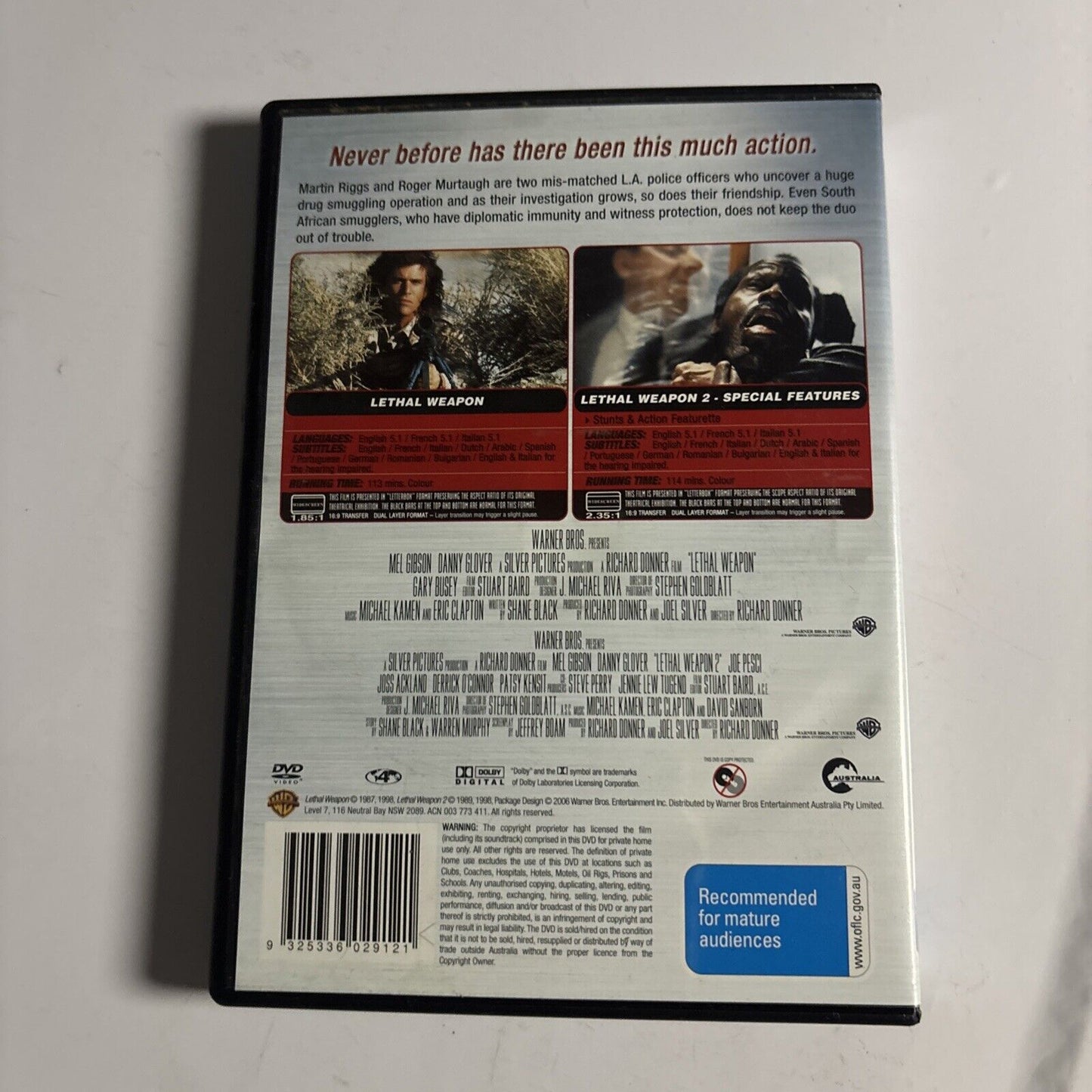 Lethal Weapon 1 & 2 Director's Cut (DVD, 1987) Mel Gibson Region 4