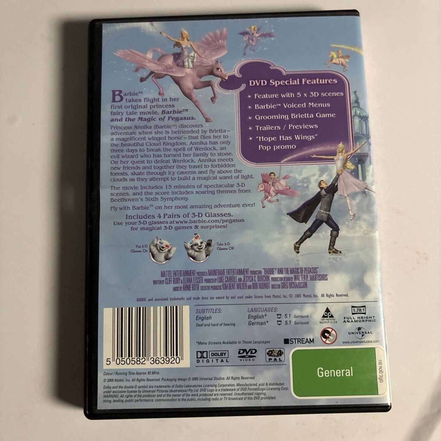 Barbie and the Magic of Pegasus (DVD, 2005) Region 4  *3d Glasses Not Included
