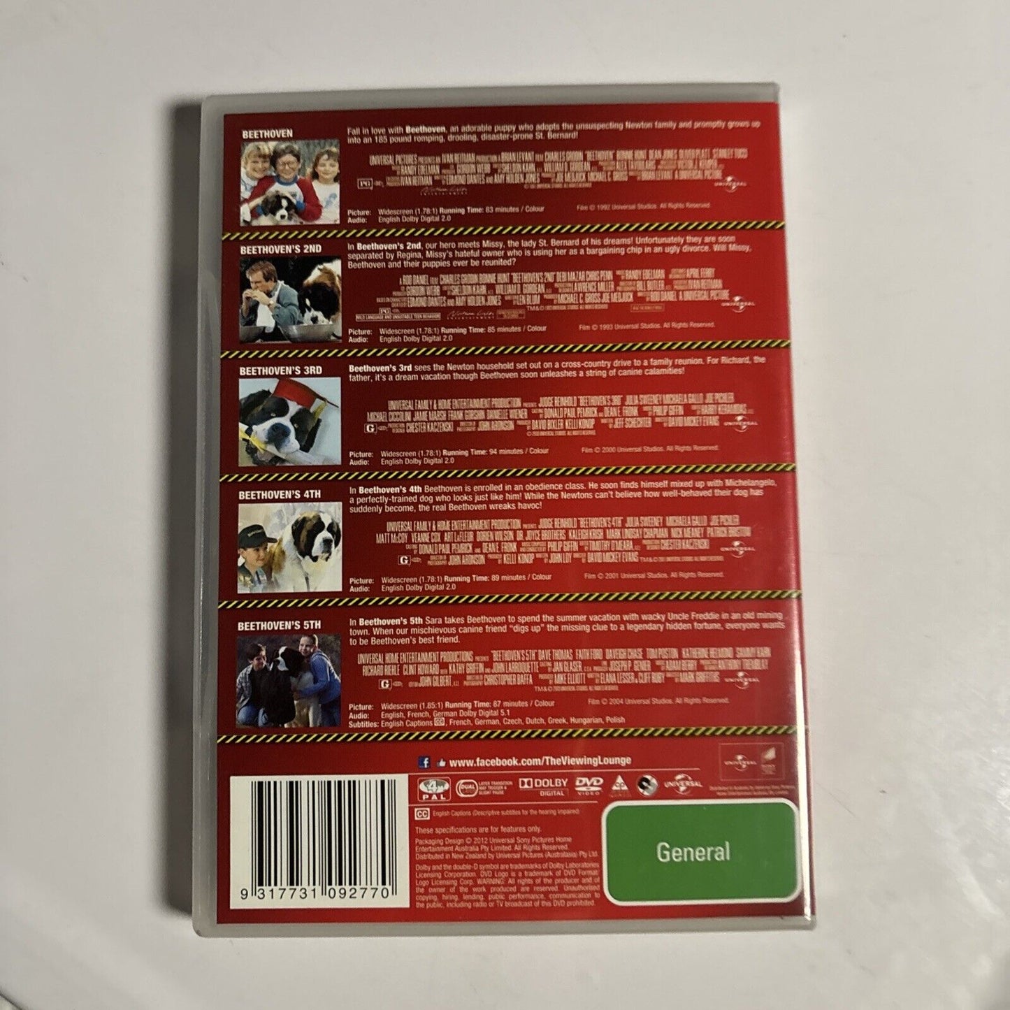 Beethoven Movies 1 2 3 4 5 (DVD, 4-Disc) Region 4