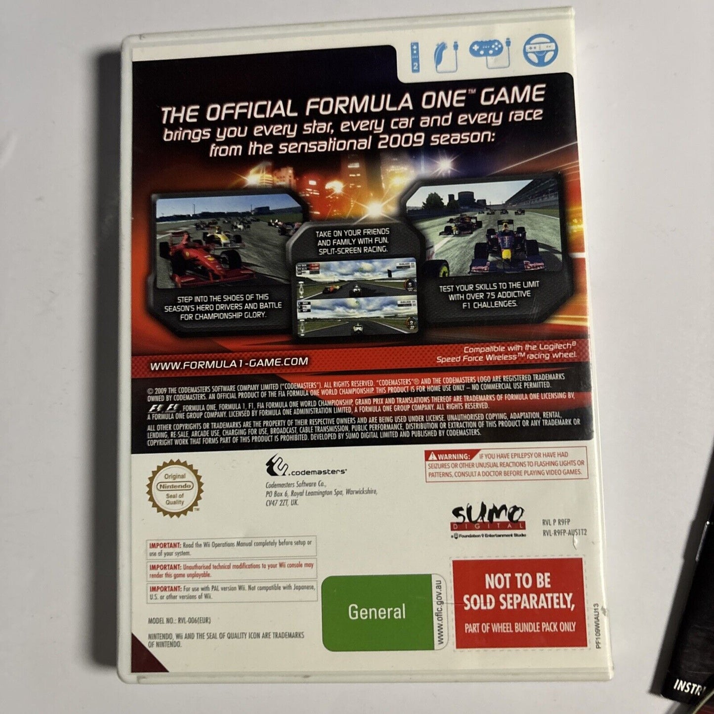 F1 Formula 1 2009 Nintendo Wii Manual PAL