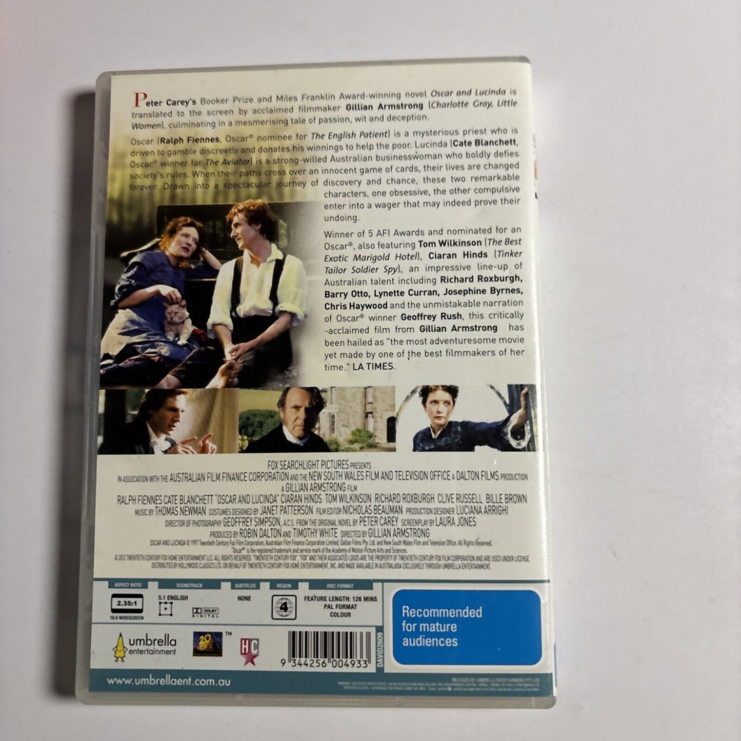 Oscar and Lucinda (DVD, 1997) Ralph Fiennes, Cate Blanchett Region 4