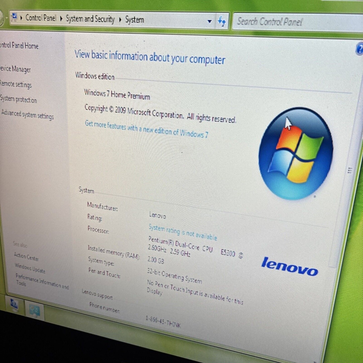 Lenovo ThinkCentre 7506 RU9 Pentium E5300 2GB RAM 250GB DVD Win 7