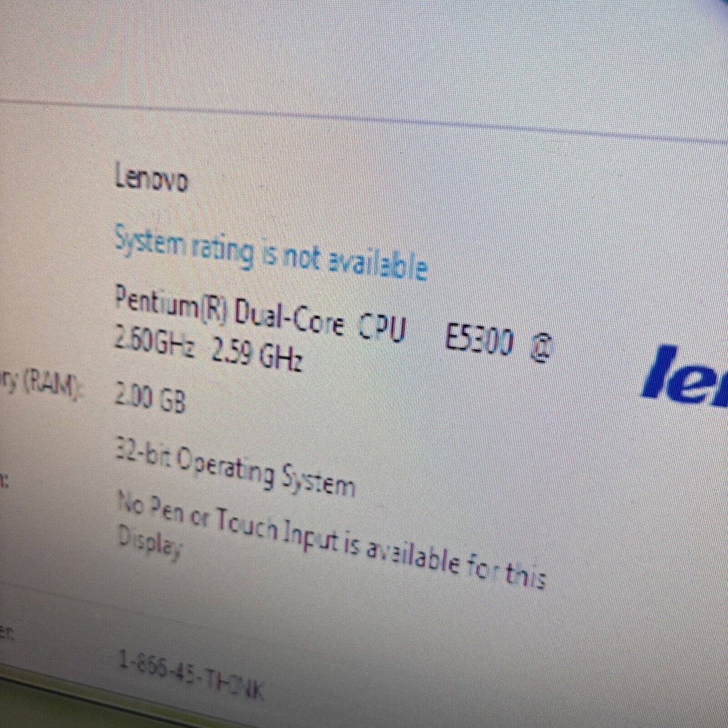 Lenovo ThinkCentre 7506 RU9 Pentium E5300 2GB RAM 250GB DVD Win 7