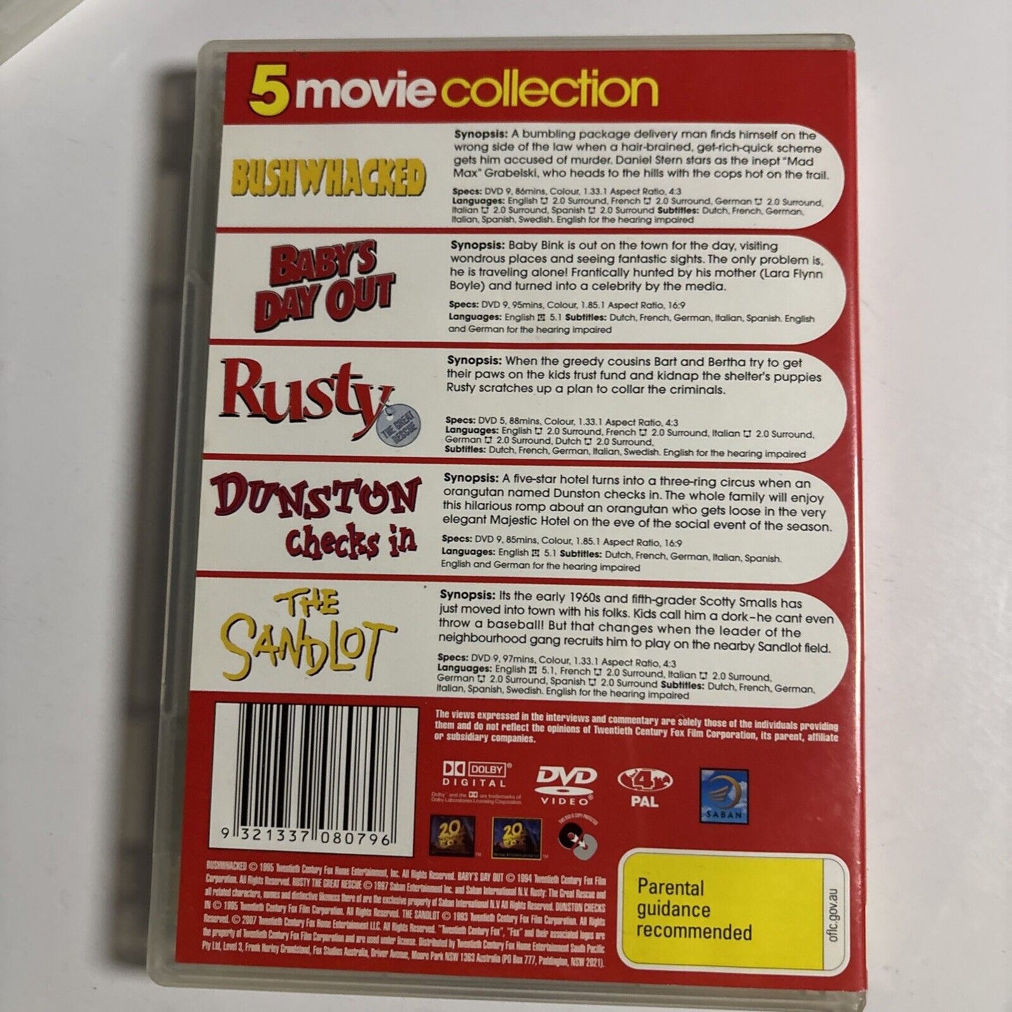 Bushwhacked / Baby’s Day Out / Rusty / Dunston Checks In / The Sandlot DVD