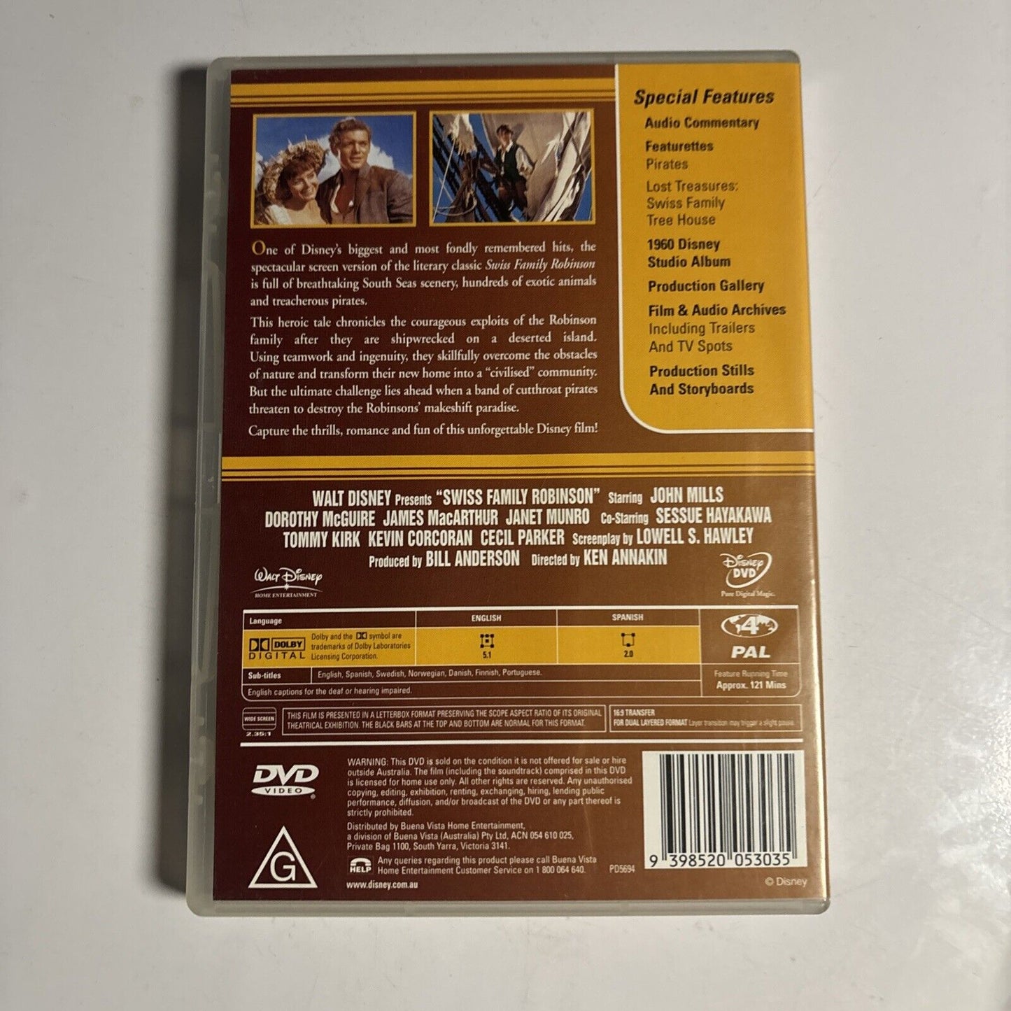 Swiss Family Robinson (DVD, 1960) Dorothy Mcguire, John Mills Disney Region 4