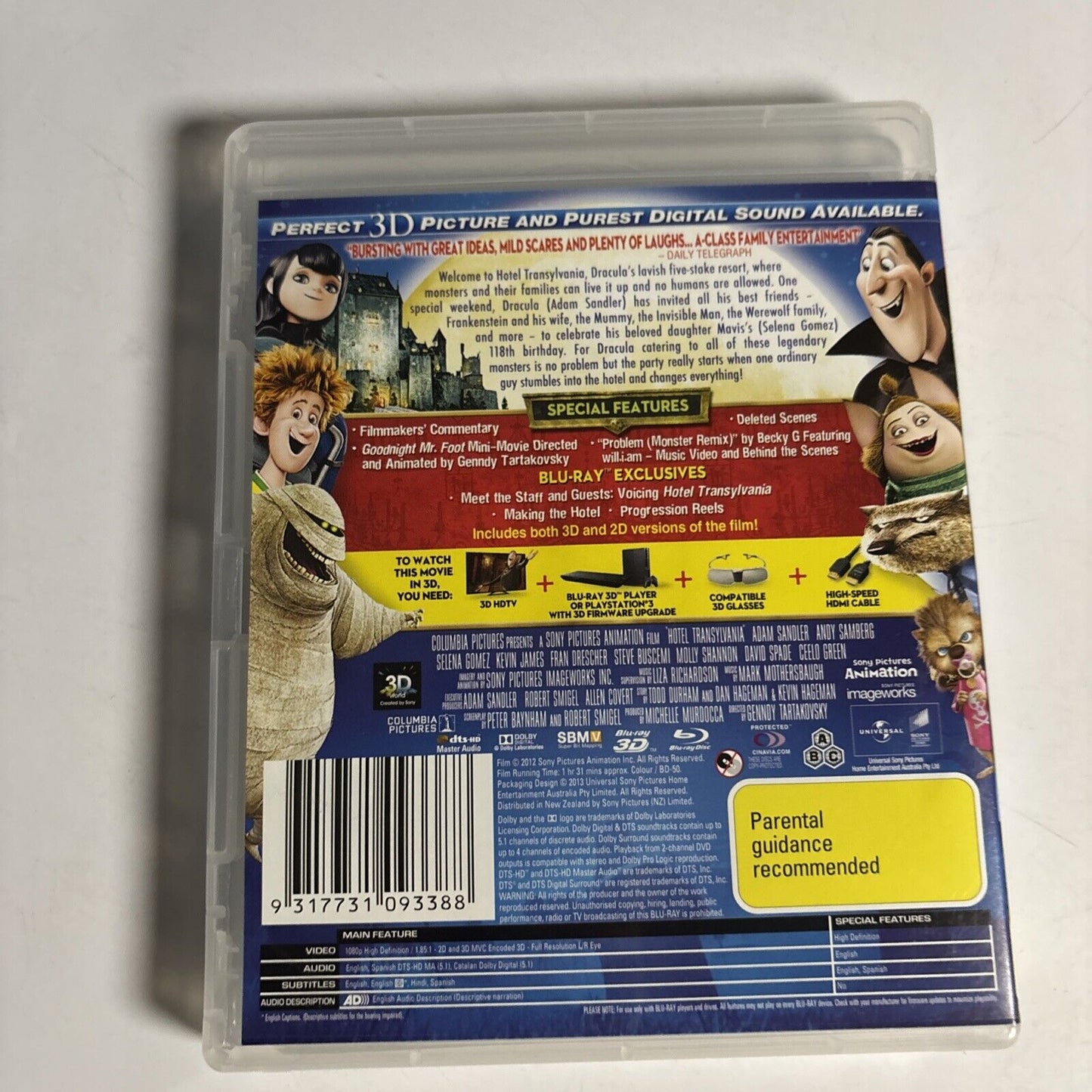 Hotel Transylvania In 3D (Blu-ray 3D, 2012, 2-Disc) Adam Sandler All Regions