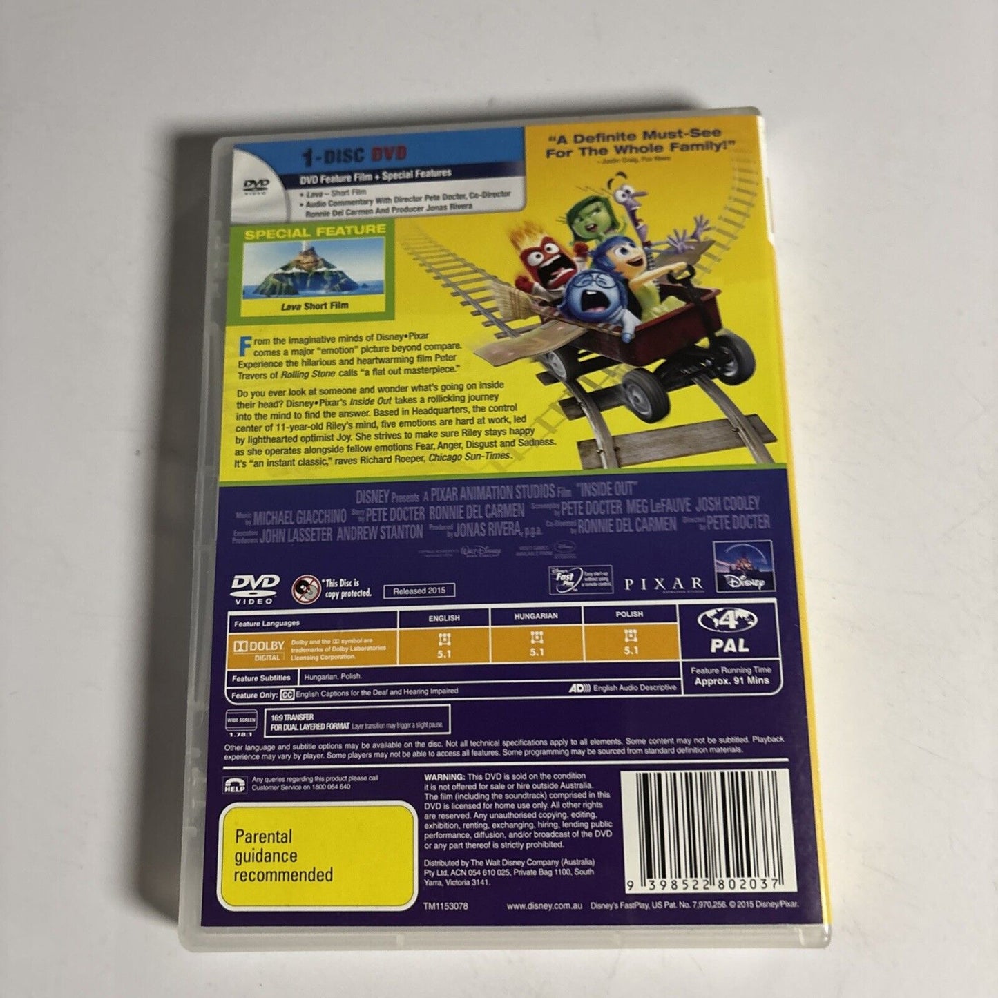 Inside Out (DVD, 2015) Disney NEW Region 4