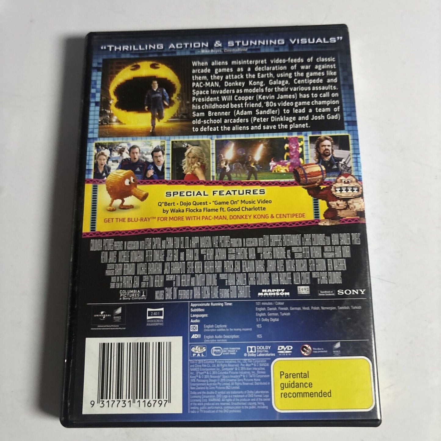 Pixels (DVD, 2015) Adam Sandler, Kevin James, Peter Dinklage Region 4 &2