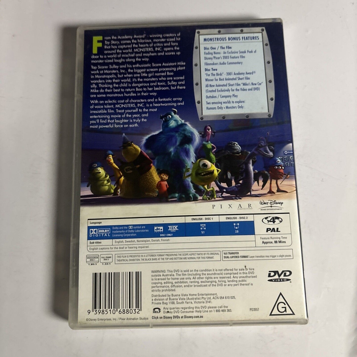Monsters, Inc. (DVD, 2001, 2-Disc) Billy Crystal, John Goodman Region 4