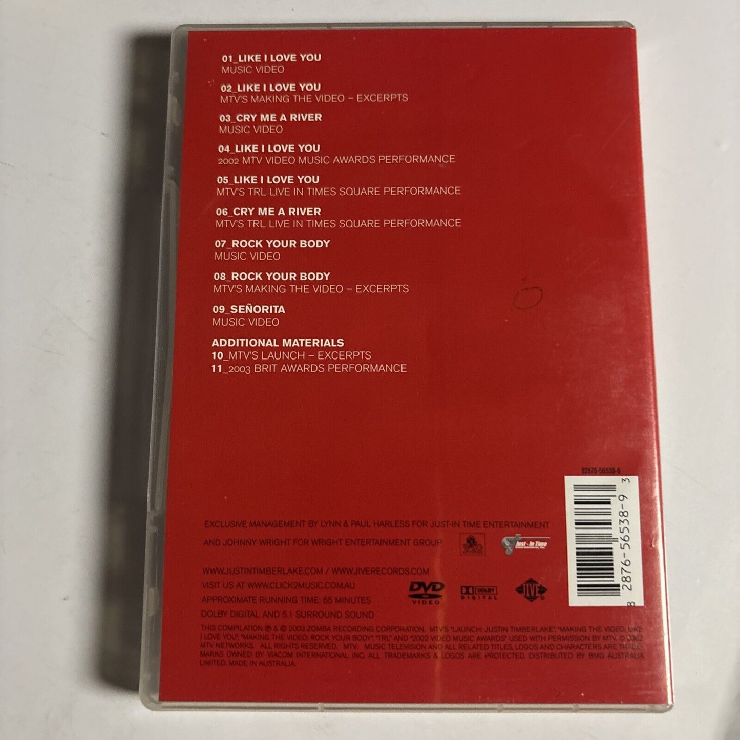 Justin Timberlake: Justified The Videos (DVD, 2003) Region 4