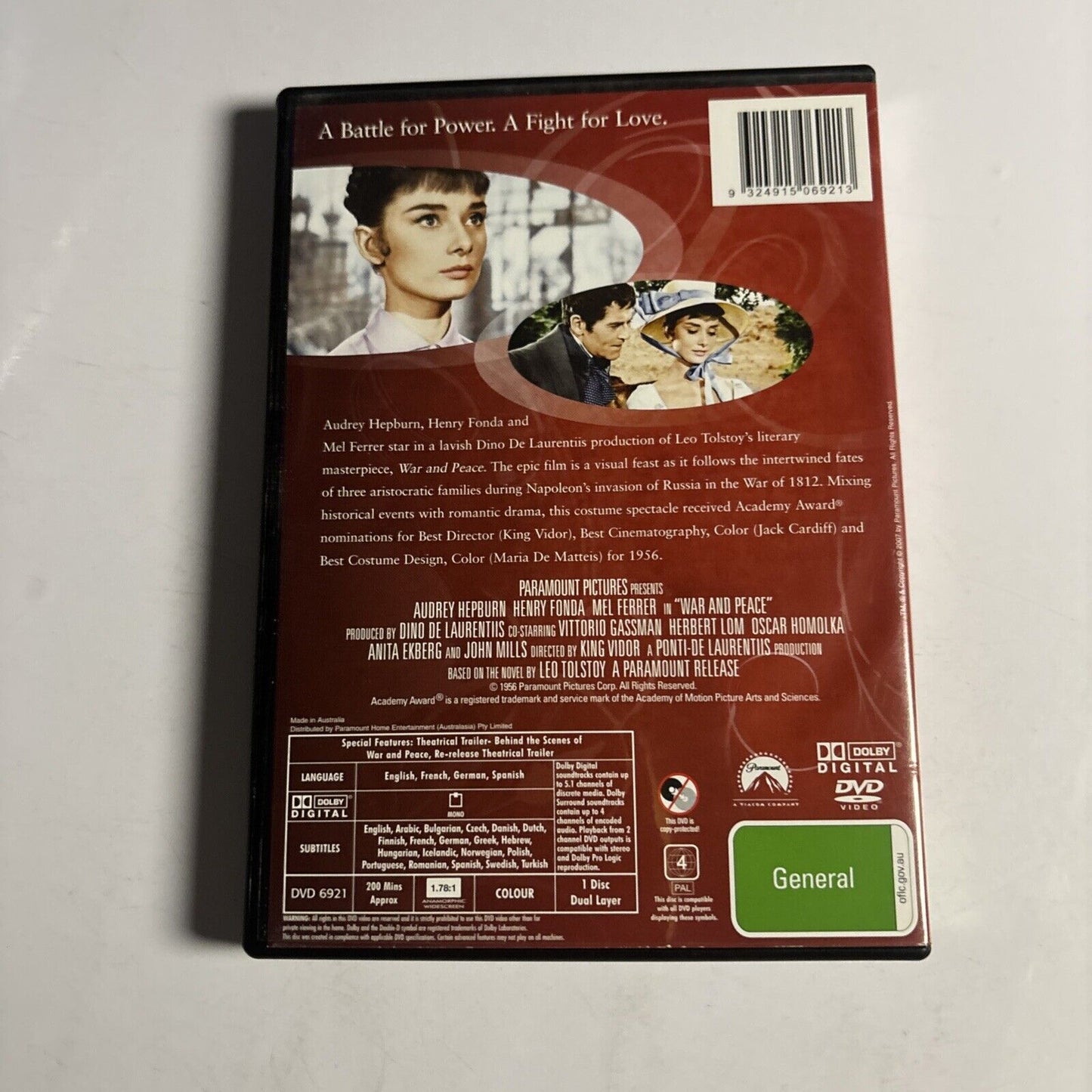 War and Peace (DVD, 1956) Audrey Hepburn, Henry Fonda Region 4