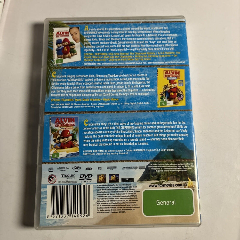 Alvin And The Chipmunks 1, 2, 3 Triple Pack (DVD, 3-Disc) Region 4 ...
