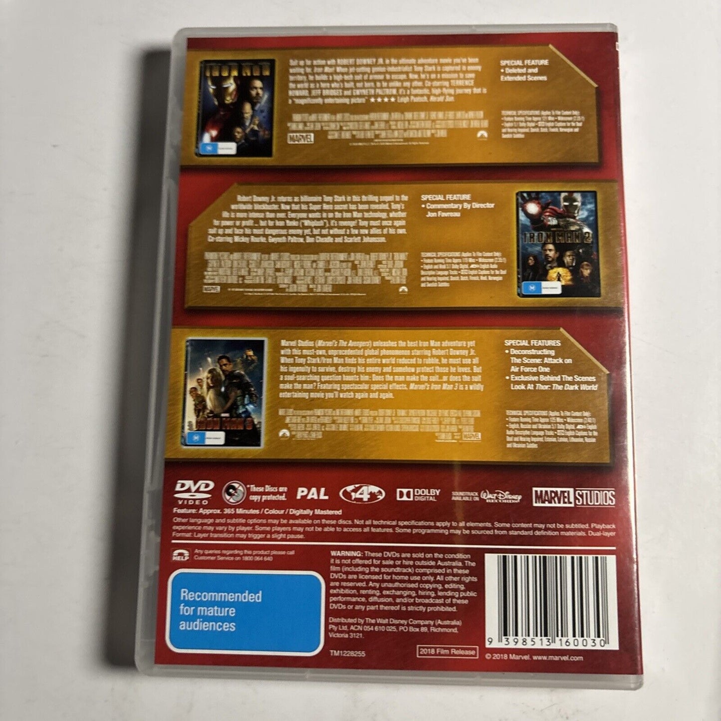 Iron Man 1 2 3 (DVD, 2018, 3-Disc) Robert Downey Jr Region 4