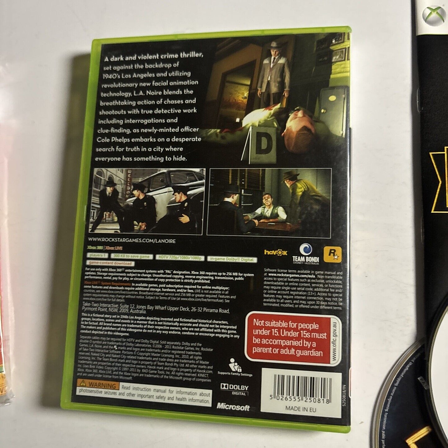 L.A. Noire Microsoft Xbox 360 Manual PAL