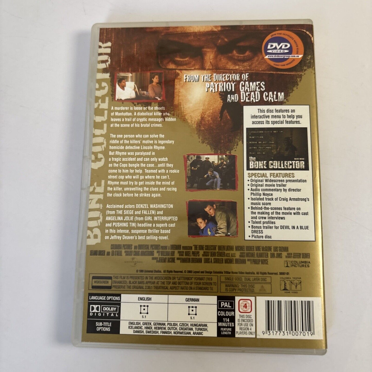 The Bone Collector (DVD, 1999) Denzel Washington, Angelina Jolie Region 4