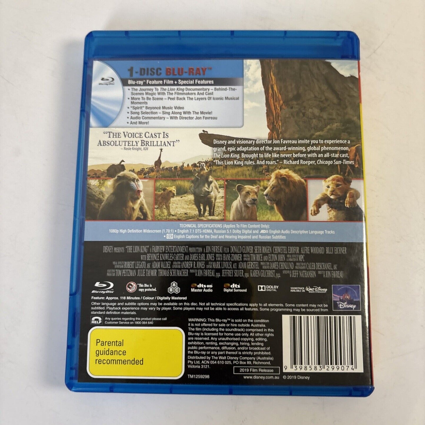 The Lion King (Blu-ray, 2019) Donald Glover, Seth Rogen All Regions