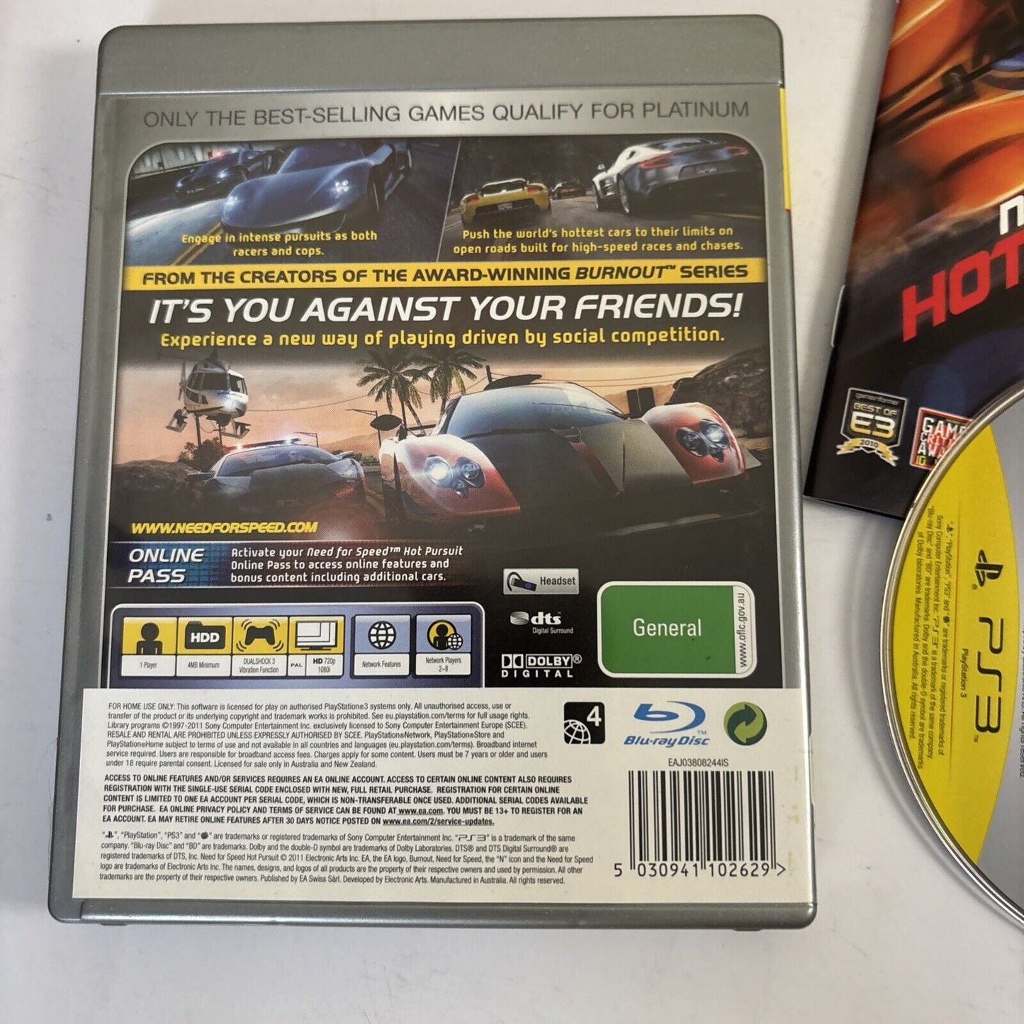 Need For Speed Hot Pursuit NFS PS3 Sony Playstation 3 Complete Manual