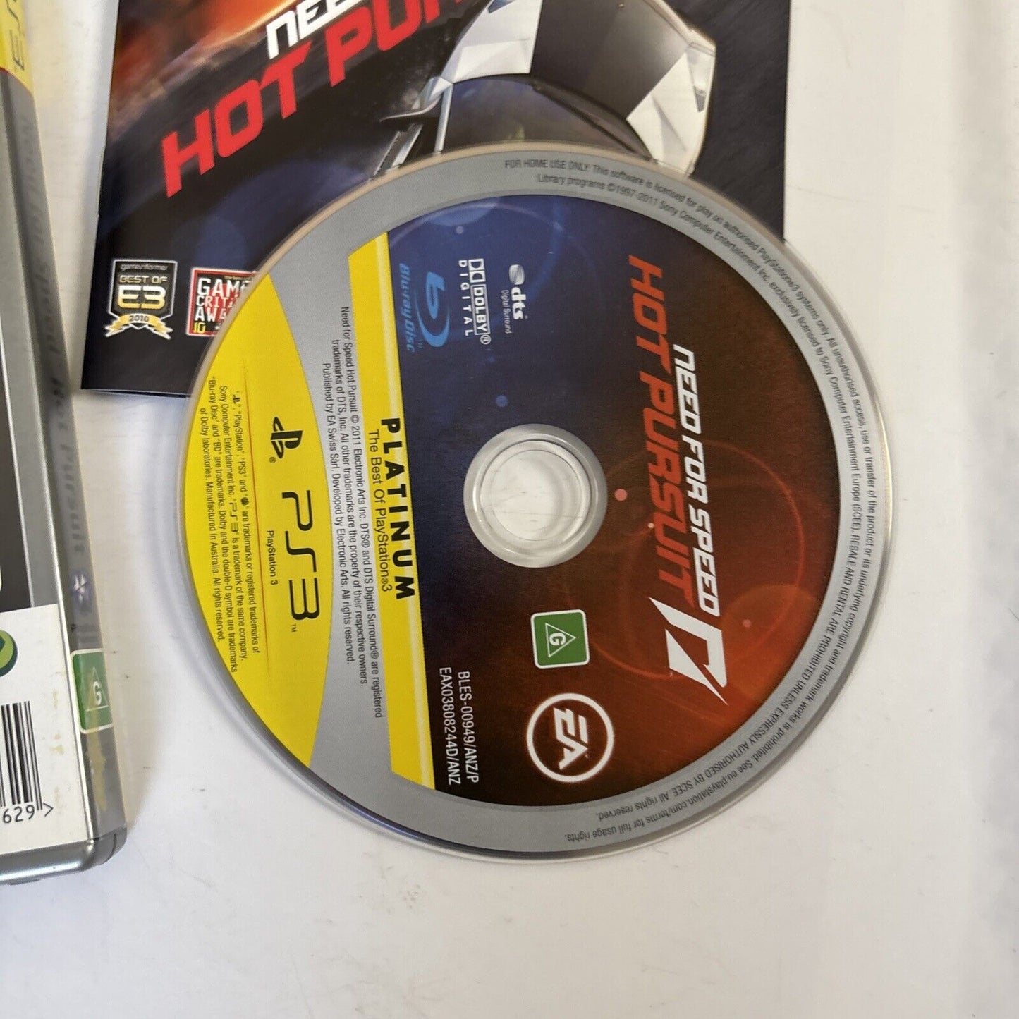 Need For Speed Hot Pursuit NFS PS3 Sony Playstation 3 Complete Manual