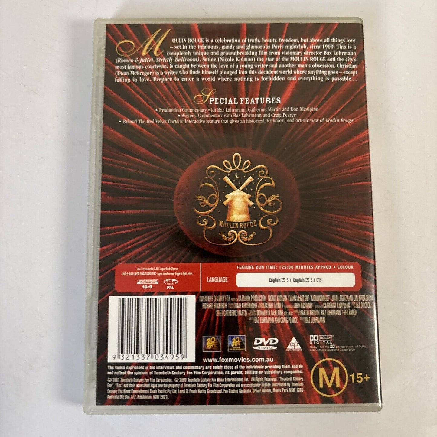 Moulin Rouge (DVD, 2001) Nicole Kidman, Ewan McGregor Region 4