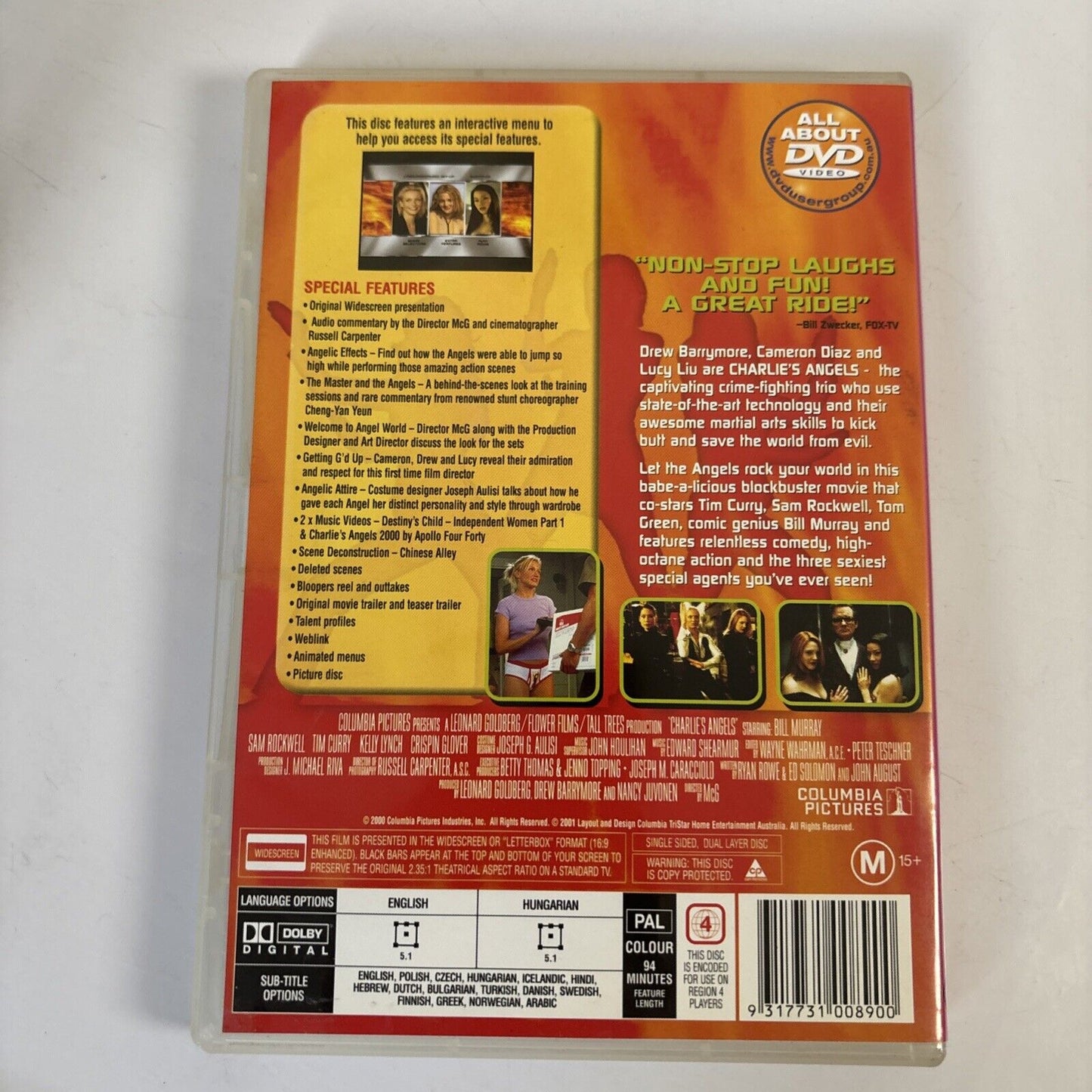 Charlie's Angels (DVD, 2000) Cameron Diaz, Drew Barrymore, Lucy Liu Region 4