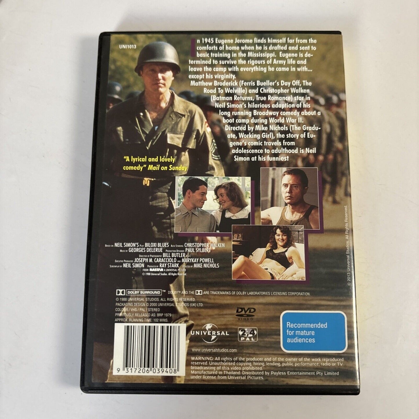 Biloxi Blues (DVD, 1988) Matthew Broderick, Christopher Walken Region 4 &2