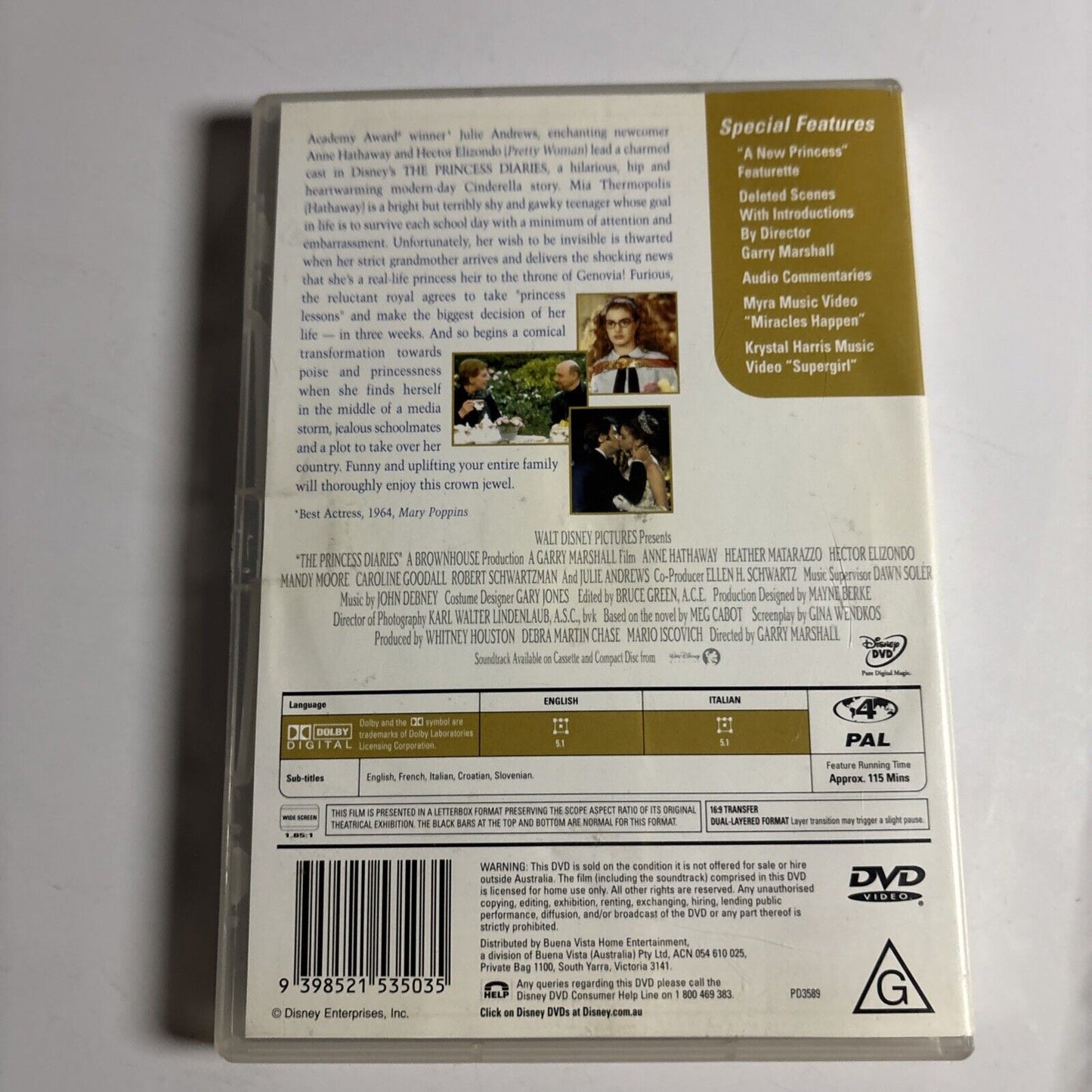 The Princess Diaries (DVD, 2001)  Julie Andrews, Anne Hathaway Region 4