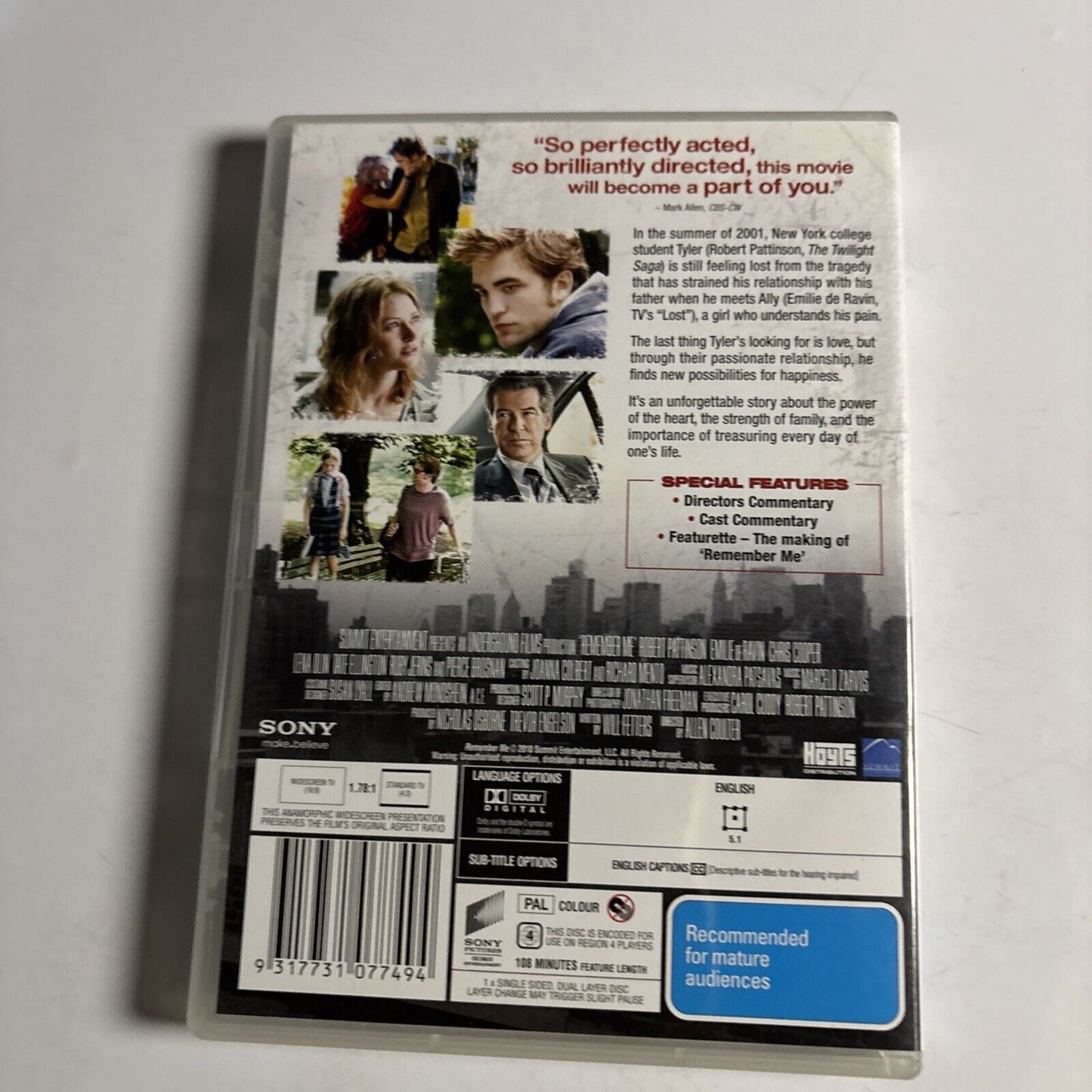 Remember Me (DVD, 2010) Robert Pattinson, Emilie De Ravin NEW Region 4