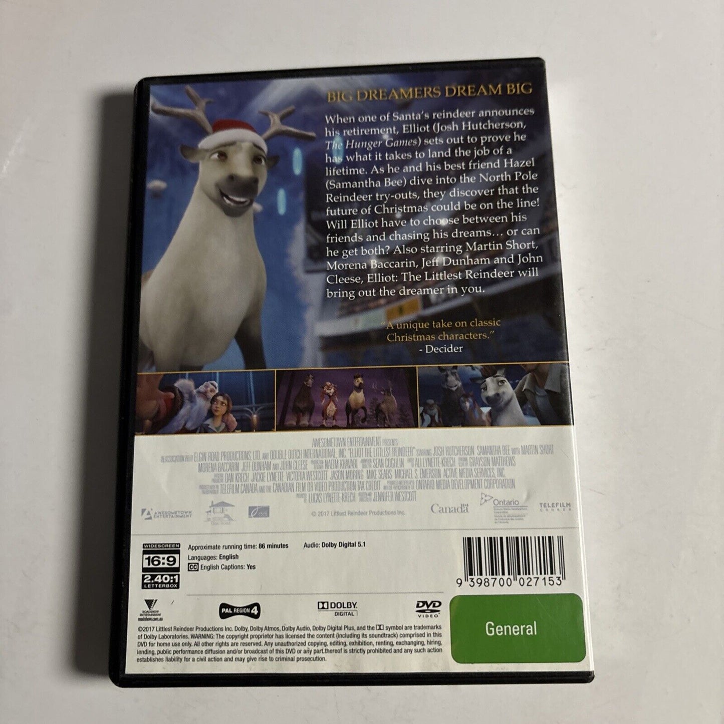 Elliot - The Littlest Reindeer (DVD, 2018) John Cleese, Josh Hutcherson Region 4