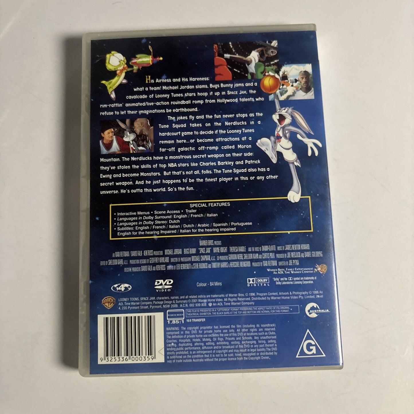 Space Jam (DVD, 1996) Michael Jordan, Bill Murray, Charles Barkley Region 4